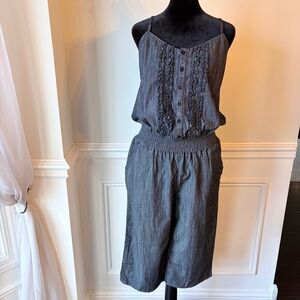 Blue Spice Chambray Sleeveless Cropped Jumpsuit